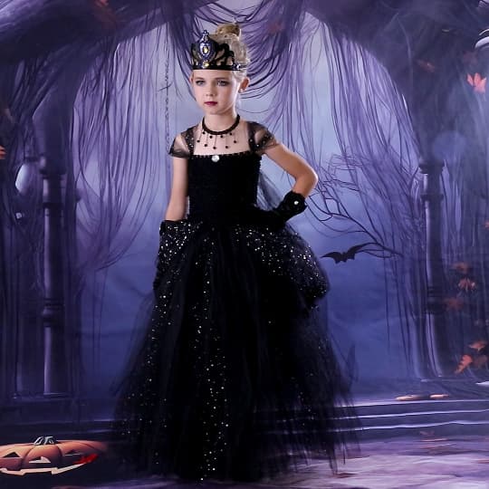 Dark Princess Witch Long Dress Set Halloween Little Witch Role-Play Cos Costume Masquerade Performance Outfit