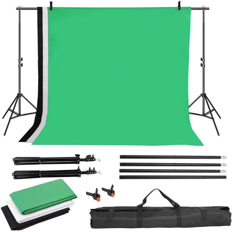 Photographic Equipment 2* 3m Background Cloth Stand Crossbar with Free Background Cloth 2* 3m Green, White, Black Set Combination
