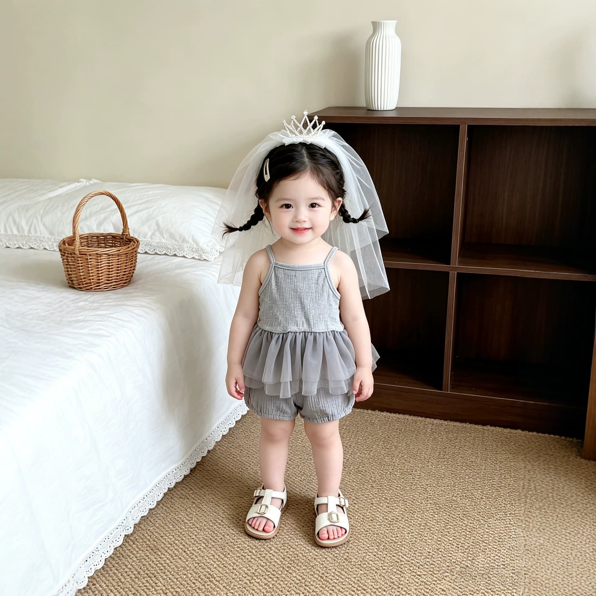 Infant angel wings suspender skirt shorts suit, baby girl summer mesh two-piece children's clothing set