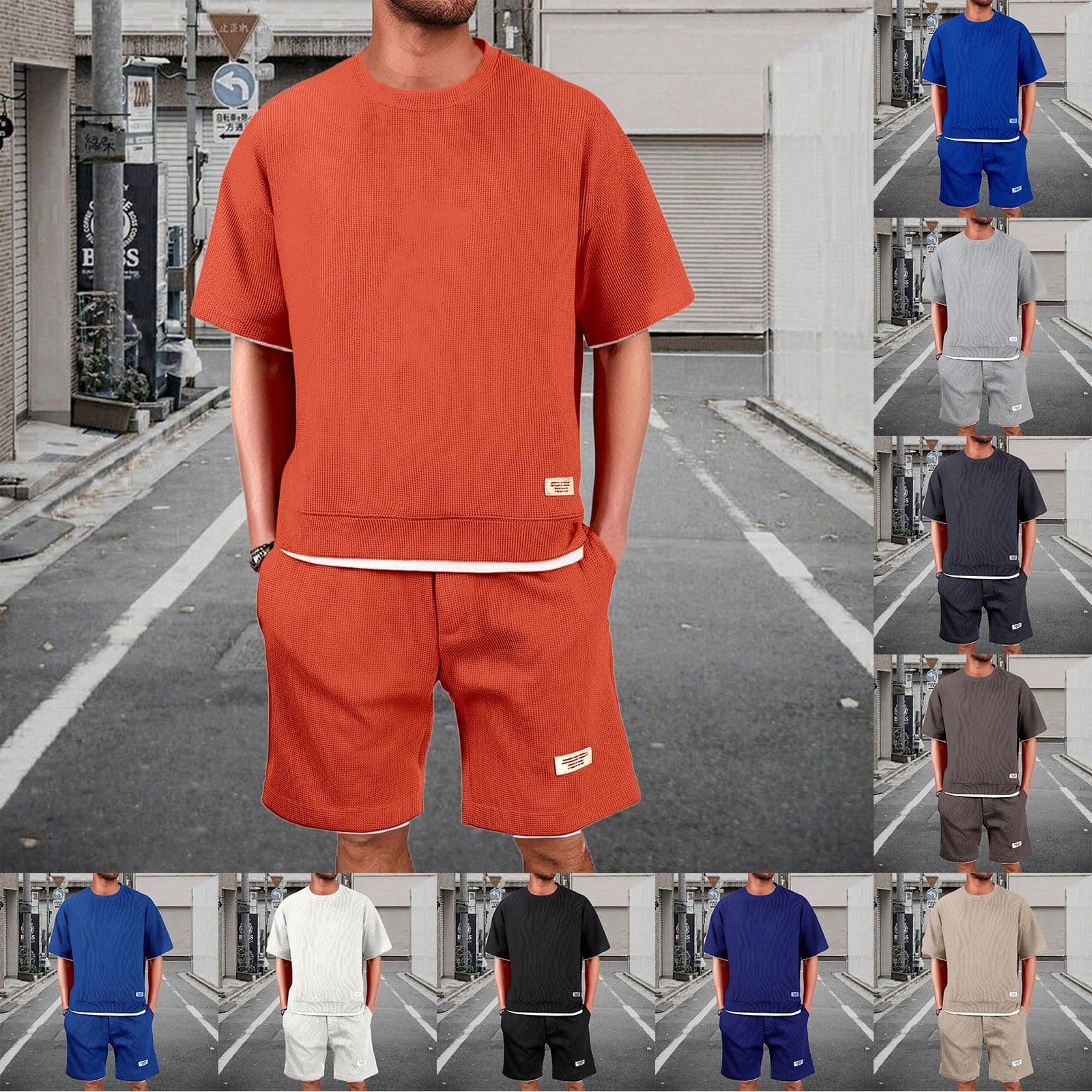 Comfortable Thin Short Sleeve round Neck T-Shirt And Shorts Set for Men Sporty Style Dual Layer Fake Two-Piece Outfit Summer