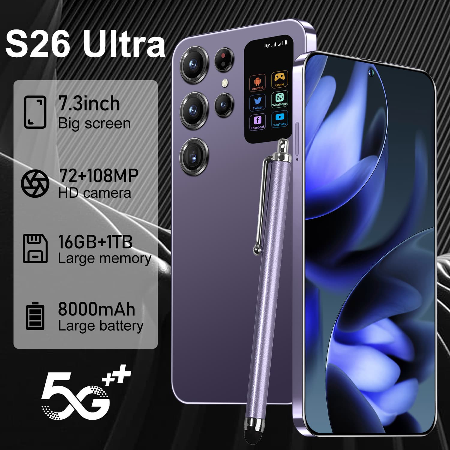 S26ultra cross-border Android 7.3-inch smartphone 2+16G Global Tongzhen 4G factory TK agent delivery