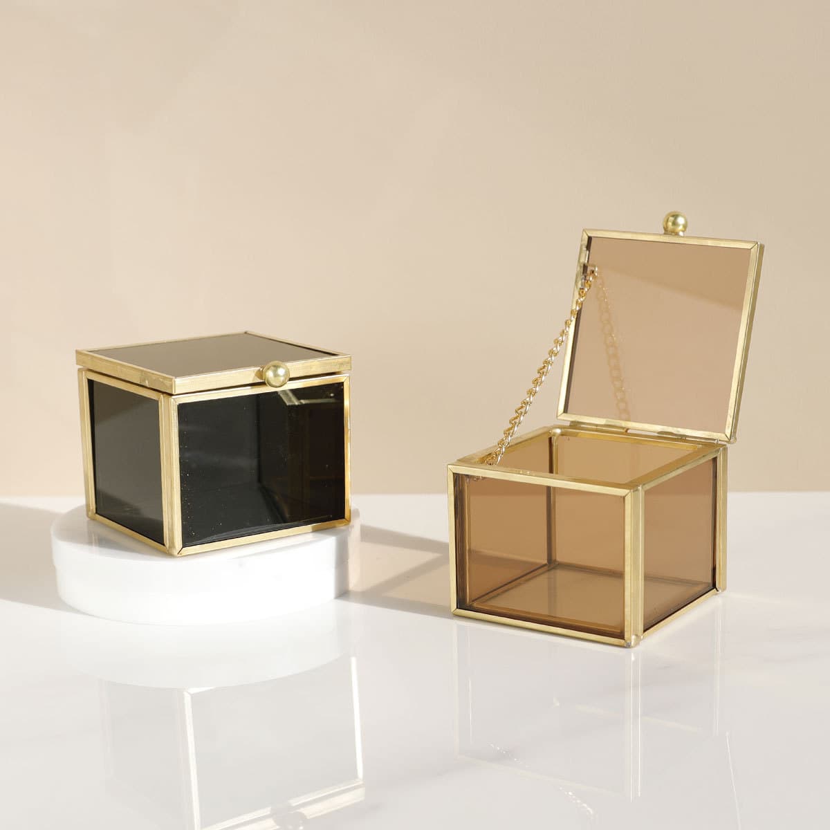 Nordic style glass square glass jewelry box gold jewelry box jewelry storage tray earrings jewelry box
