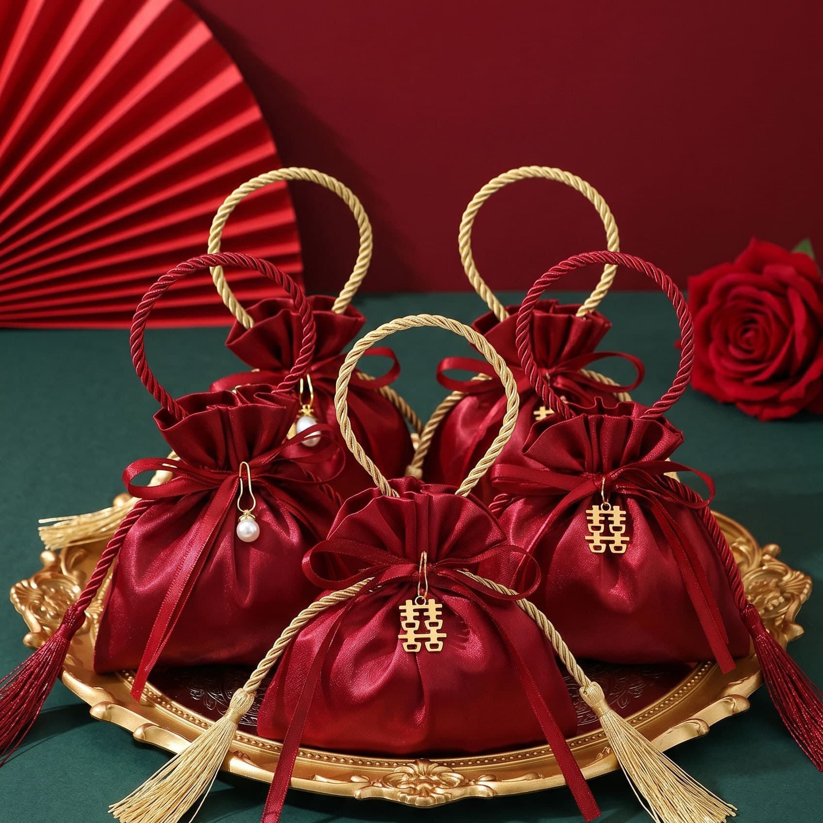 New Style Handheld Wedding Candy Bag Creative Drawstring Wedding Candy Pouch Premium Candy Box Cloth Bag with Drawstring