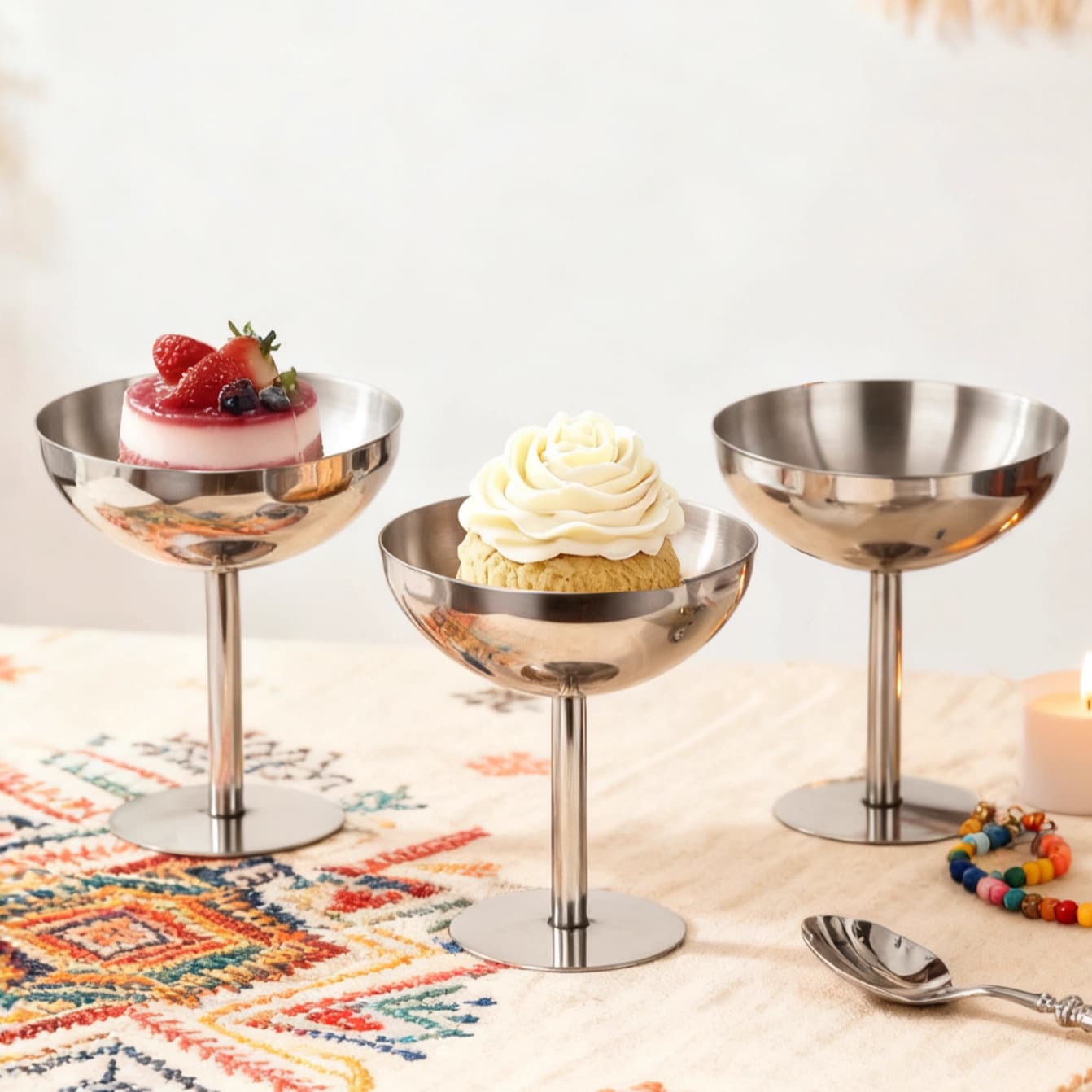 304 Stainless Steel Ice Cream Bowl Pudding Cup Dessert Bowl Stemmed Bowl for Hotel Restaurant Bar Dessert Cup