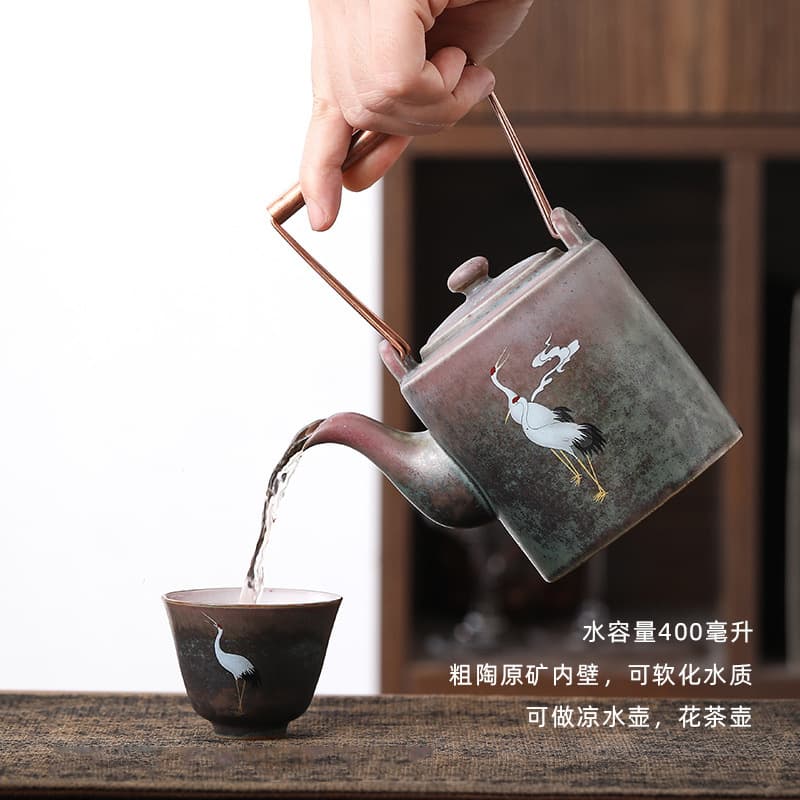 RUIHE CHENGXIANG Handle Pot, Kiln-Transformed Ceramic Retro Gongfu Tea Set, Chinese Minimalist Steeping Teapot