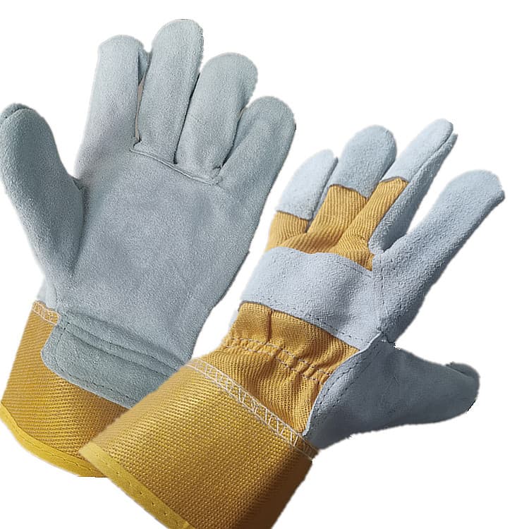 Cowhide labor protection gloves wear-resistant heat insulation anti-slip yellow back cloth split suede gloves wholesale construction work gloves