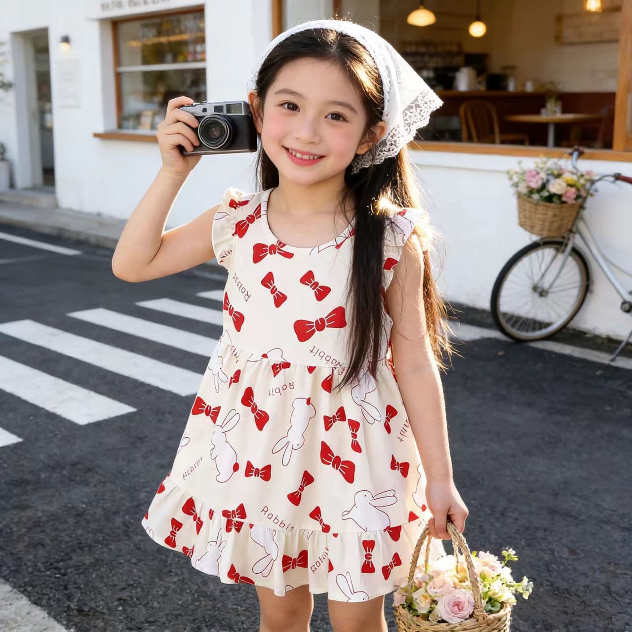Girls' Lyocell Cotton Dress Summer Thin Cool Breathable Sleeveless Dress Floral Print for Toddlers and Kids