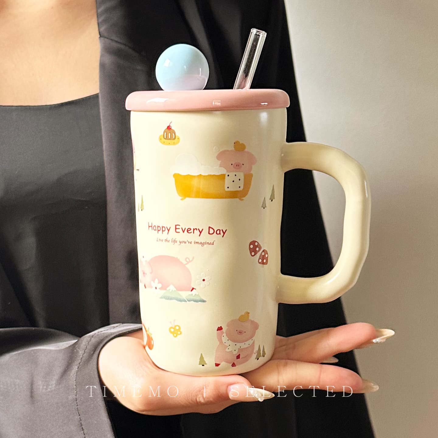 Cute Pet Straw Cup Birthday Gift Girl Souvenir Best Friend Couple Cup Cartoon Ceramic Mug