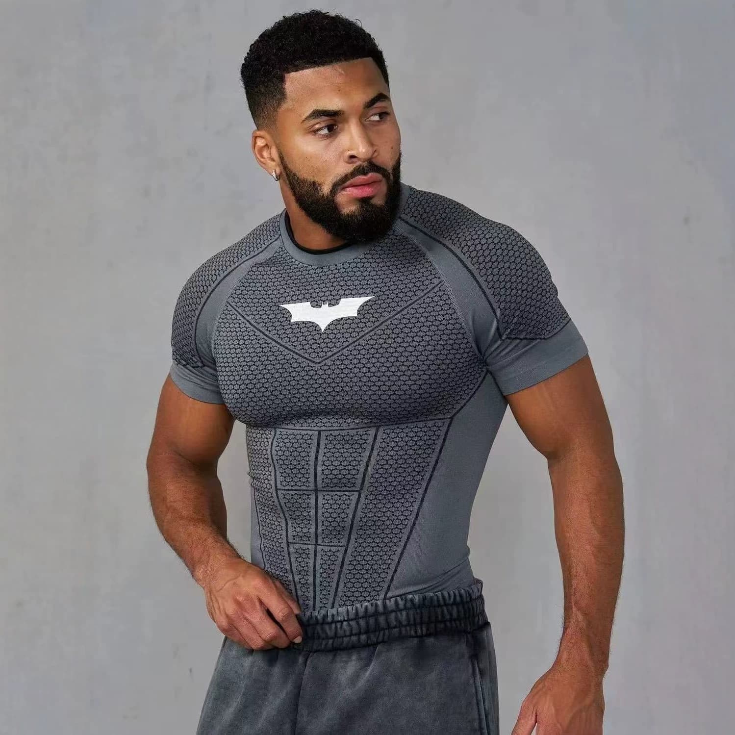 YOUNGLA co-branded Batman new men's tight T-shirt jogger sports fitness running training quick-drying short sleeves