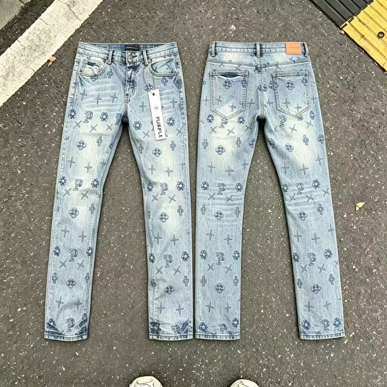 Cross-Border High-Street Streetwear New Men's Light Wash Creative Printed Jeans Stretch Slim Fit Skinny Pants