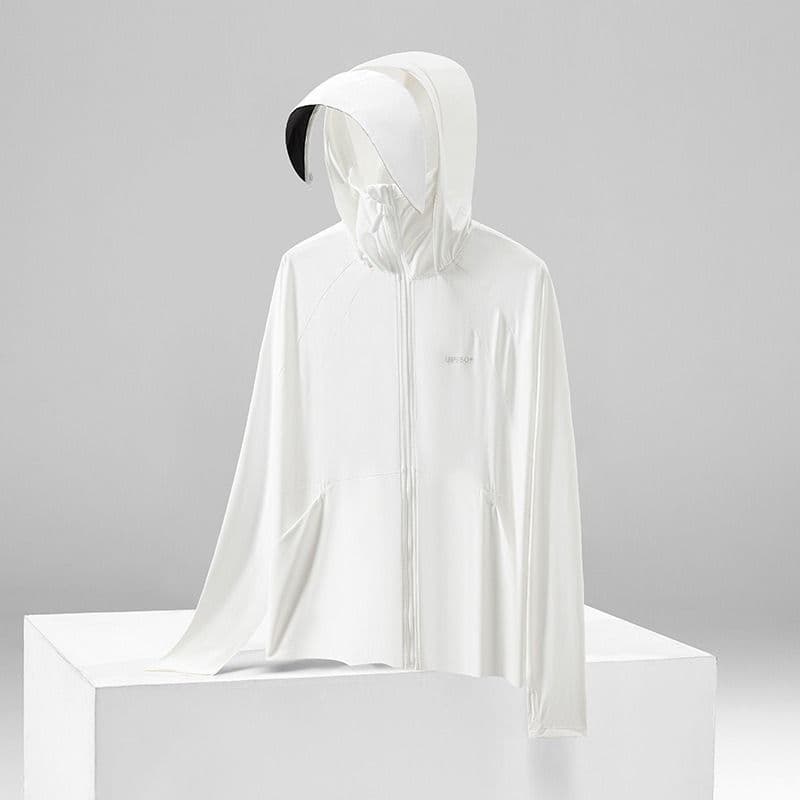 + Sun Protection Clothing for Women Outer Wear Breathable Ice Silk UV Protection Black Glue Removable Large Brim Cool Feeling Thin Jacket