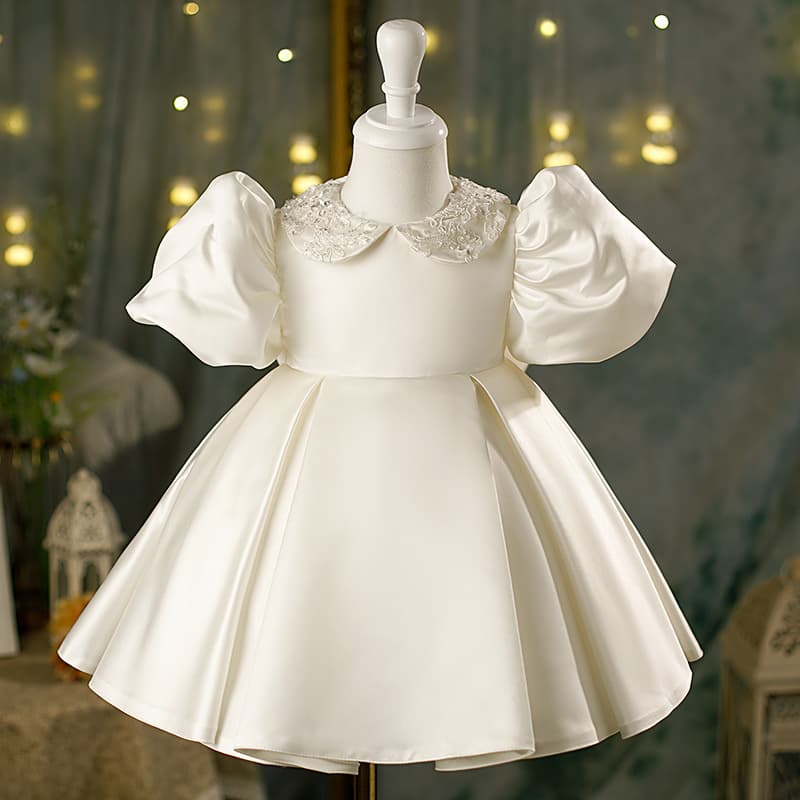 Children's Princess Dress Premium White Flower Girl Wedding Birthday Toddler Girl Elegant Gown