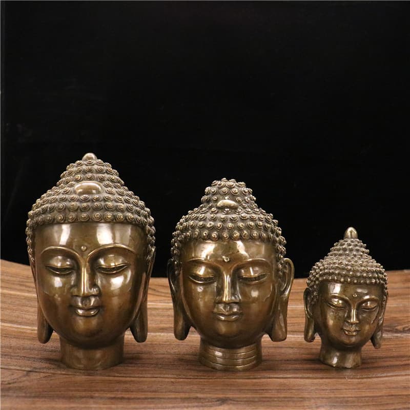 Pure Copper Buddha Head with Radiant Light Print Figure Desktop Ornament Ancient Buddha Shakyamuni Buddha Head Living Room Home Decoration