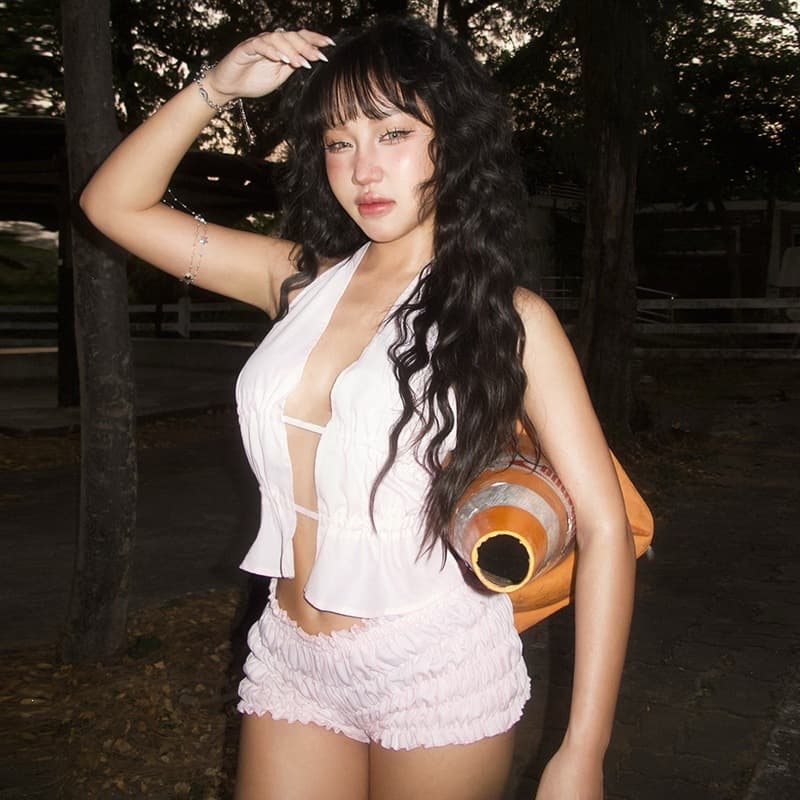 2026 Europe and America Cross-Border New Sexy Hot Girl Personality Fashion Casual Irregular Pleated Top and Shorts Set for Women