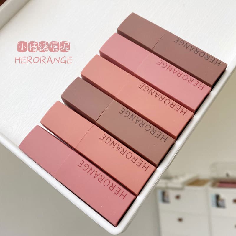 HERORANGE Little Emotion Lip Glaze Atmospheric Autumn Winter Lip Mud Velvet Matte Finish Long-Lasting Female Student