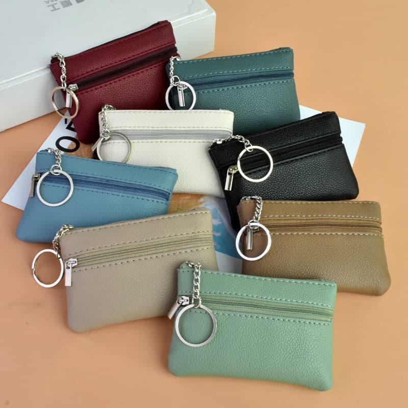 Mini Fashionable Soft Surface Solid Color Ladies Wallet Cute Compact Card Holder Simple Stylish Key Case Daily Use PU Leather