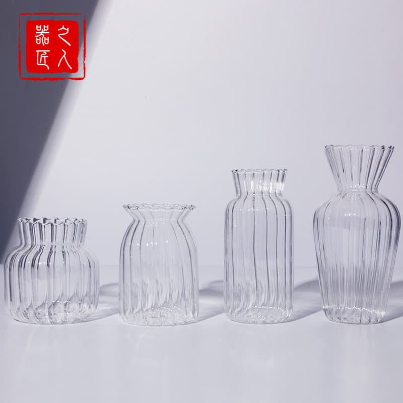 Glass Small Vase for Dining Room Living Room Decor, Ins Style Minimalist Decorative Vase, Retro Irregular Striped Glass Vase
