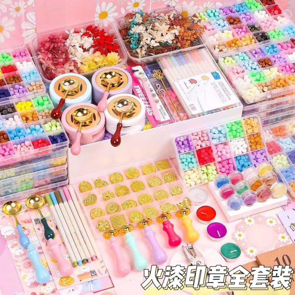 Wax Seal Stamp Wax Beads Set Wax Seal Stamp Head Candles Wax Beads Wax Seal Melting Pot Full Set Wholesale