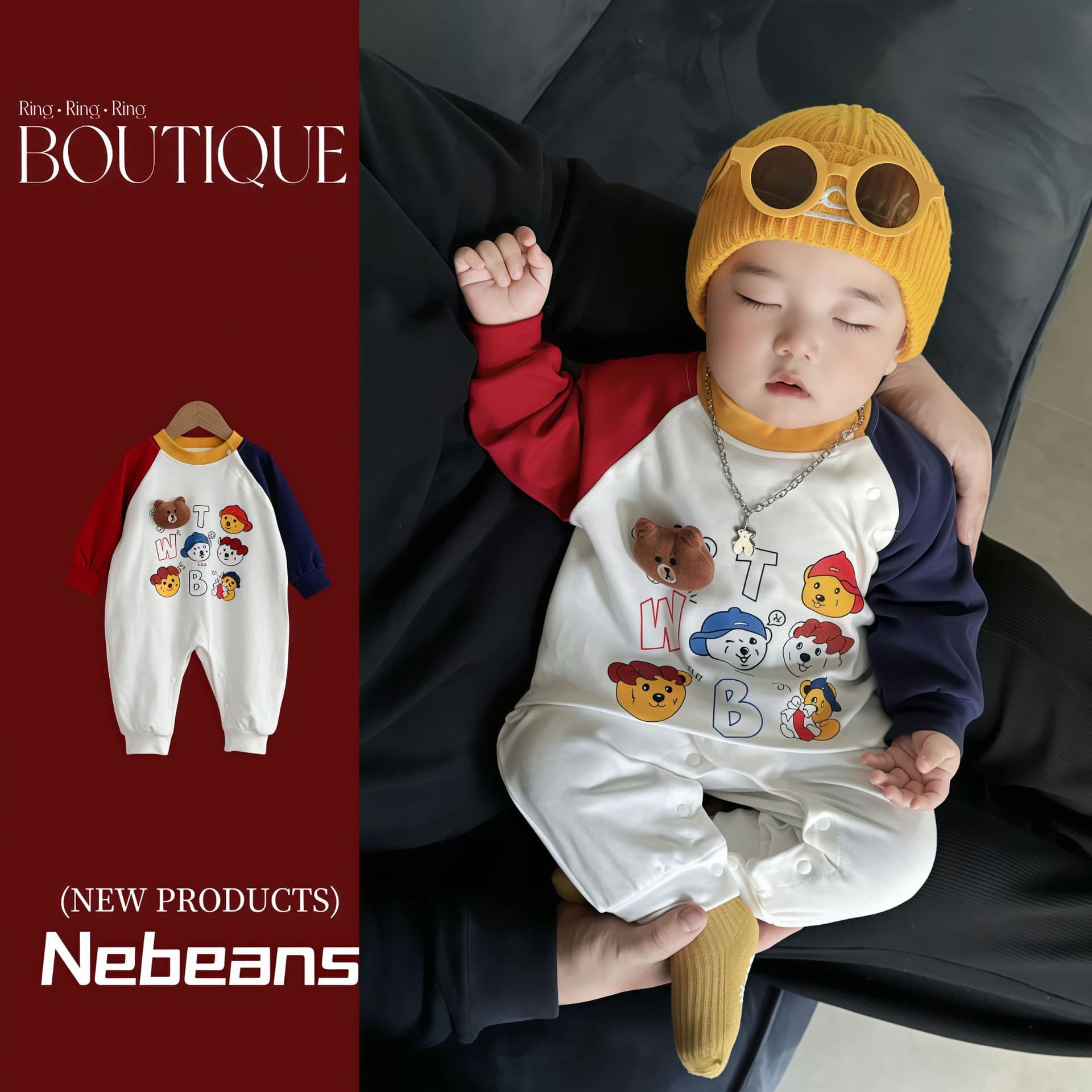 nebeans Lebin Spring New Baby Jumpsuit Out Jumpsuit Color Small Bear Head A Cotton-Padded Jacket Climbing Suit