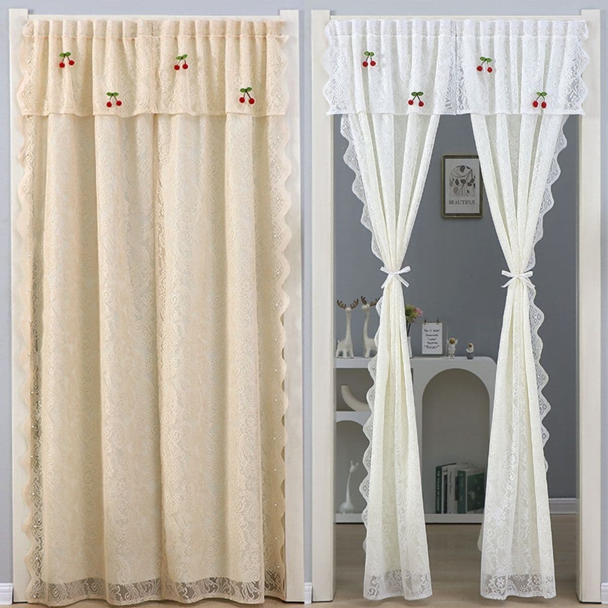 Home Door Curtain Lace Curtain Partition Door Curtain Fabric Blocking Decorative Sheer Curtain Retractable Hanging Curtain for Privacy