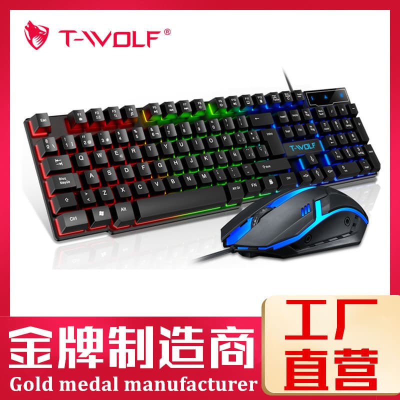 T-WOLF Thunder Wolf TF200 Keyboard and Mouse Combo Set, Gaming RGB Colorful Backlit