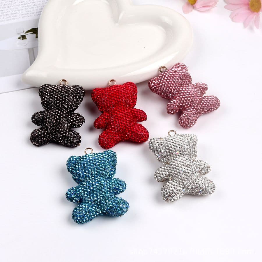 Cute Bear Keychain Rhinestone Car Key Holder Creative Couple Keychain Decoration Accessory