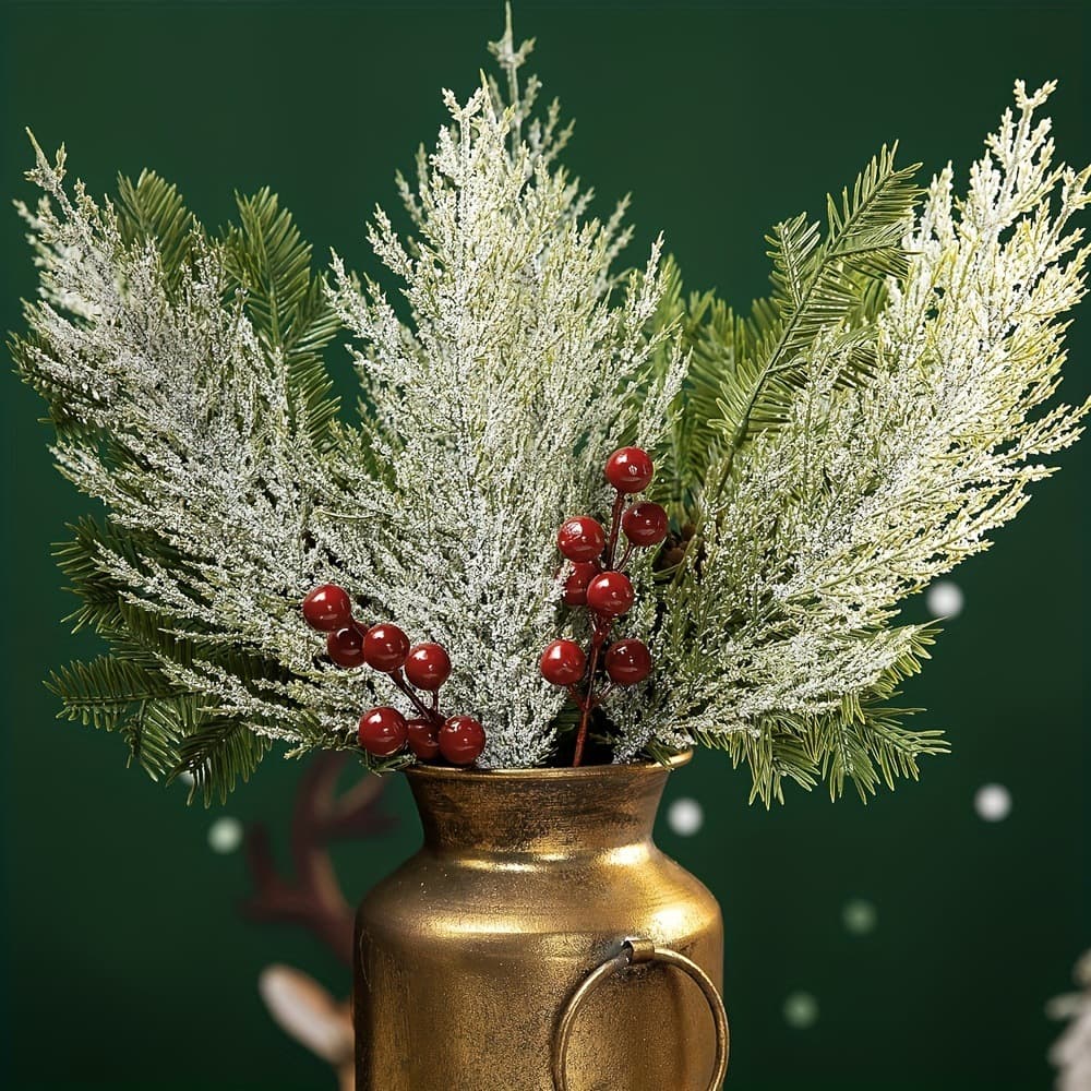 Cross-border DIY artificial pine branches, artificial cedar stems, Christmas pine needles, simulated green cedar decorations.