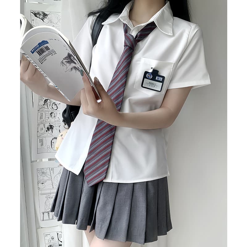 TR fabric Japanese JK style white shirt, solid color, loose fit, versatile long and short sleeves, authentic college style, school uniform feel, women's summer.