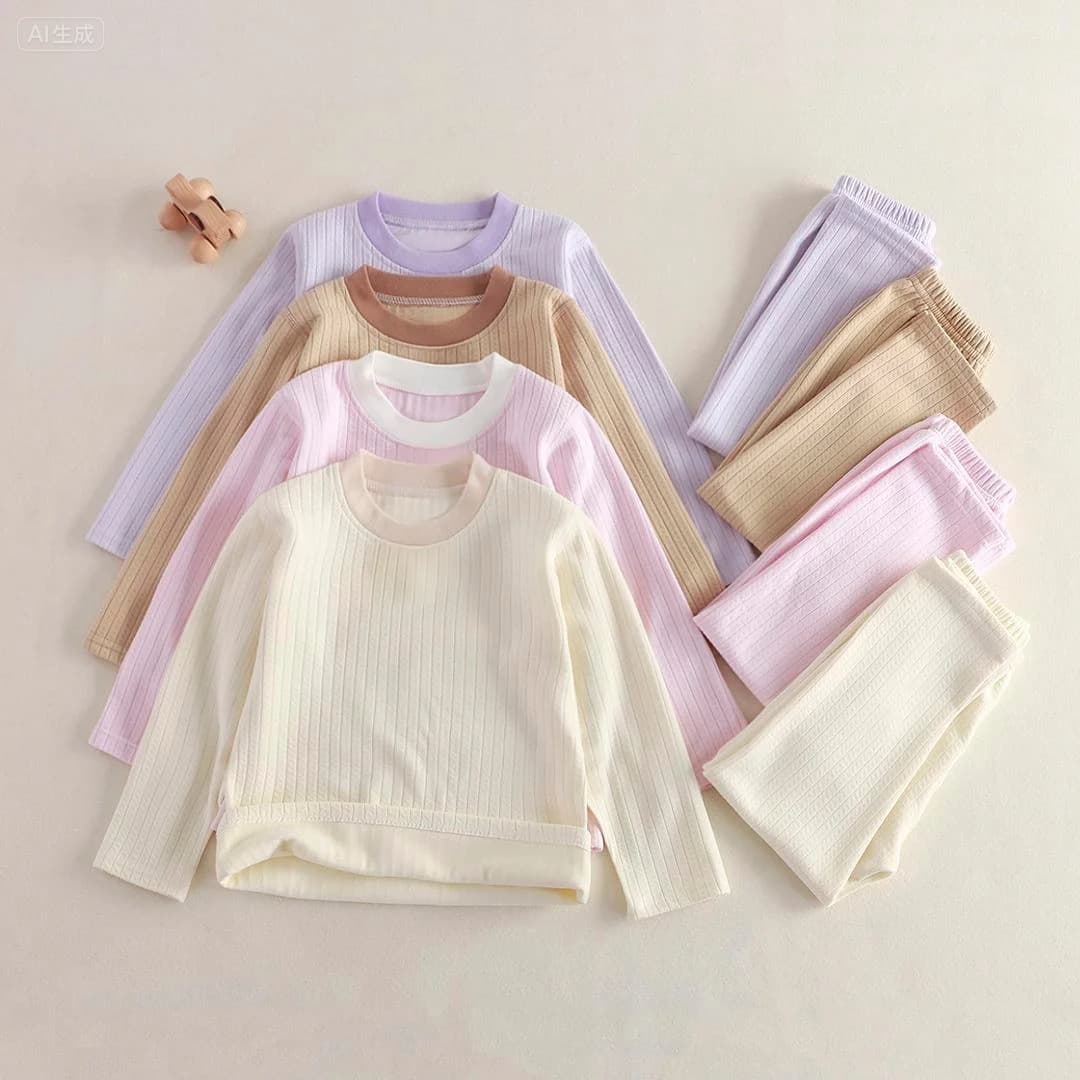 Soft Jacquard Round Neck Cartoon Kids Loungewear Set 2025 Autumn Winter New Derong Fine Knit Thermal Underwear Set