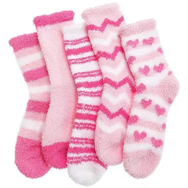 Coral Velvet Socks Valentine's Day Non-Shedding Cross-Border Pink Floor Socks Women's Autumn Winter Half-Side Velvet Socks Home Sleep