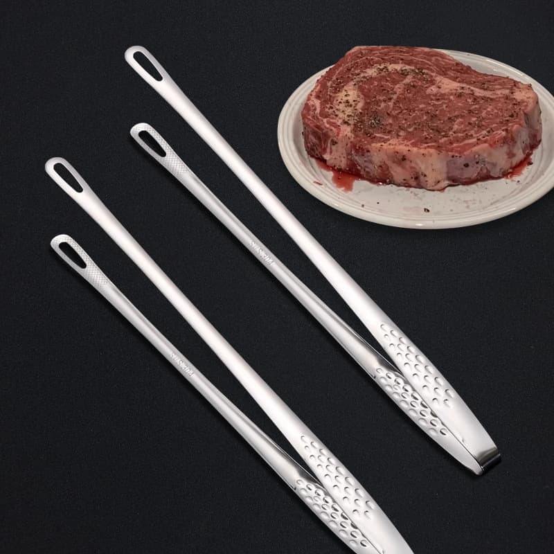 Korean BBQ Tongs, Kitchen Heat-Resistant Bread Tongs, Stainless Steel BBQ Tongs for Hotel Buffet Food Tongs