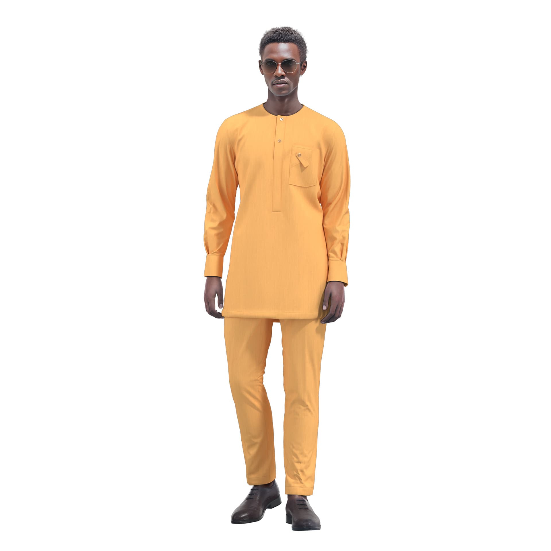 Foreign Trade African Men's Suit 2-Piece Set: Long-Sleeved Crew Neck Casual Top + Trousers, Solid Color Wedding Banquet Suit