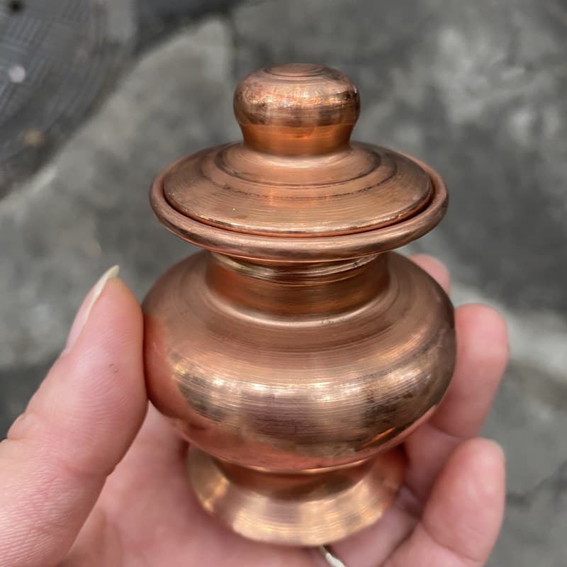 Miniature copper ink bottle/pigment bottle, large size (No. 3) with spiral top, made of pure copper.
