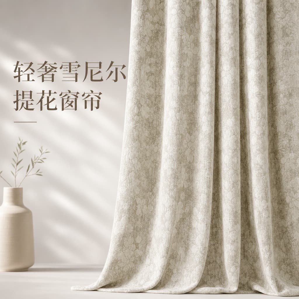 Curtain fabric, light luxury cotton and linen yarn-dyed jacquard chenille, fresh pastoral floral style curtain fabric