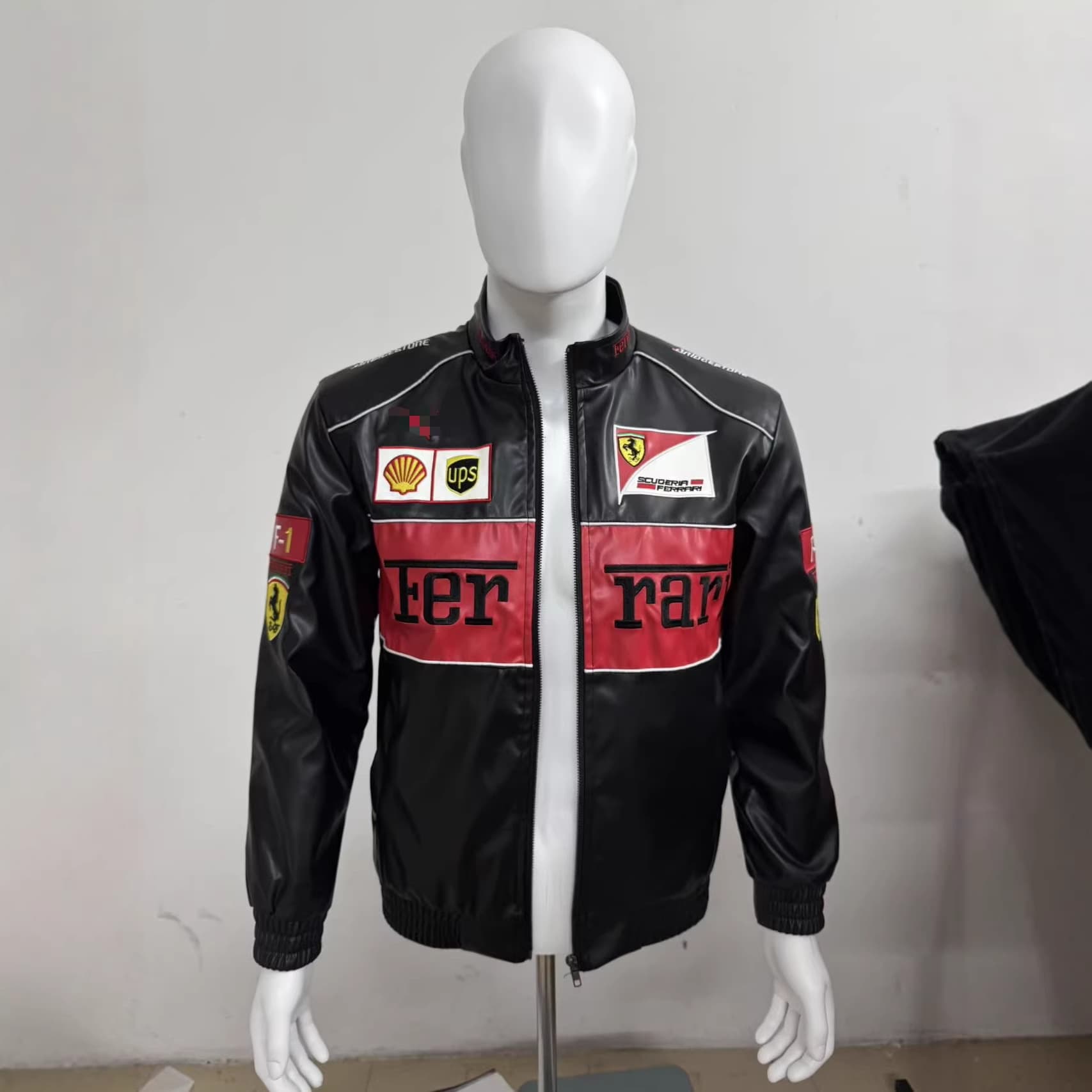 F1 Racing Suit Embroidered Leather Jacket Ferrari Leather Jacket Vintage Style Motorcycle Jacket Quilted PU Coat Custom