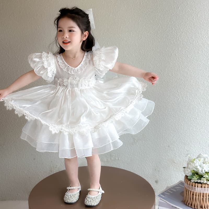 2025 Girls Dress Vintage Retro Toddler Birthday Small Wedding Dress for Children Photography