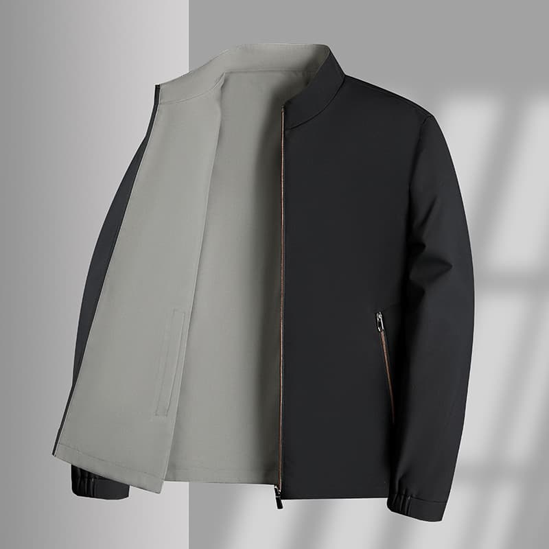 Reversible Stand Collar Jacket for Men Autumn Winter Business Casual Loose Fit Windbreaker Zipper Coat Executive Outerwear