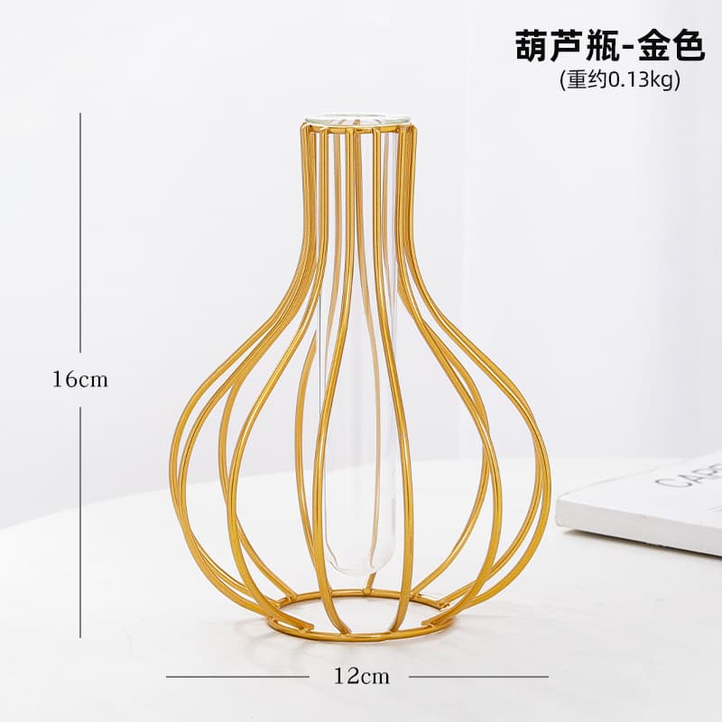 Wholesale European-style iron flower stand, hydroponic glass vase, creative home desktop decoration plant arrangement