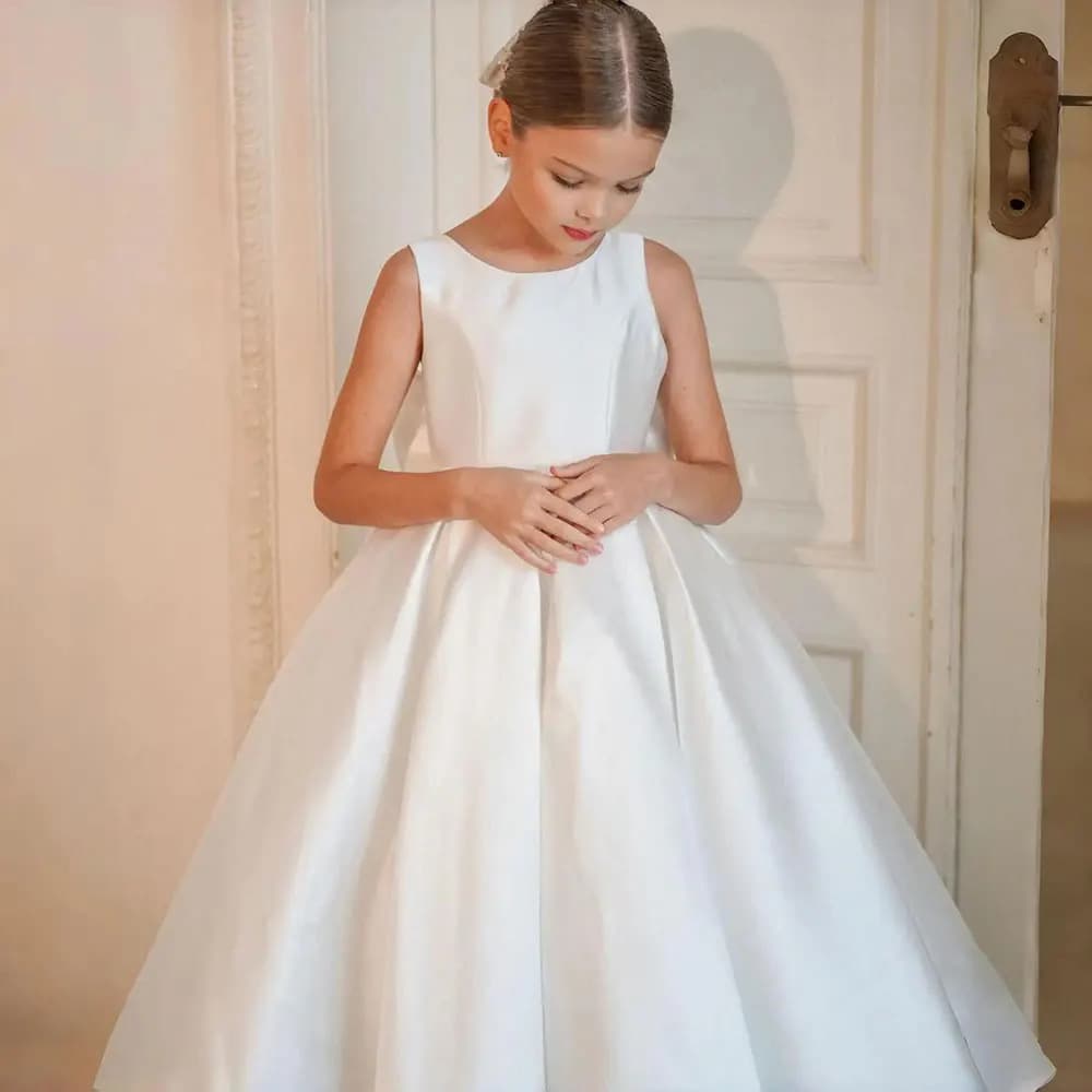 Satin Princess Dress Girls Sleeveless Round Neck Big Bow European and American Style Children's Dress Amazon AliExpress Dropshipping