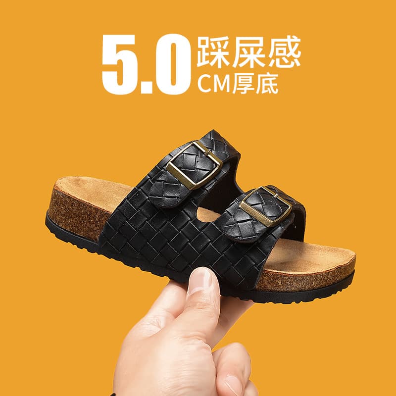 Yajian Children's Shoes Birkenstock Cork Slippers Mules Retro Buckle Casual Beach Slippers