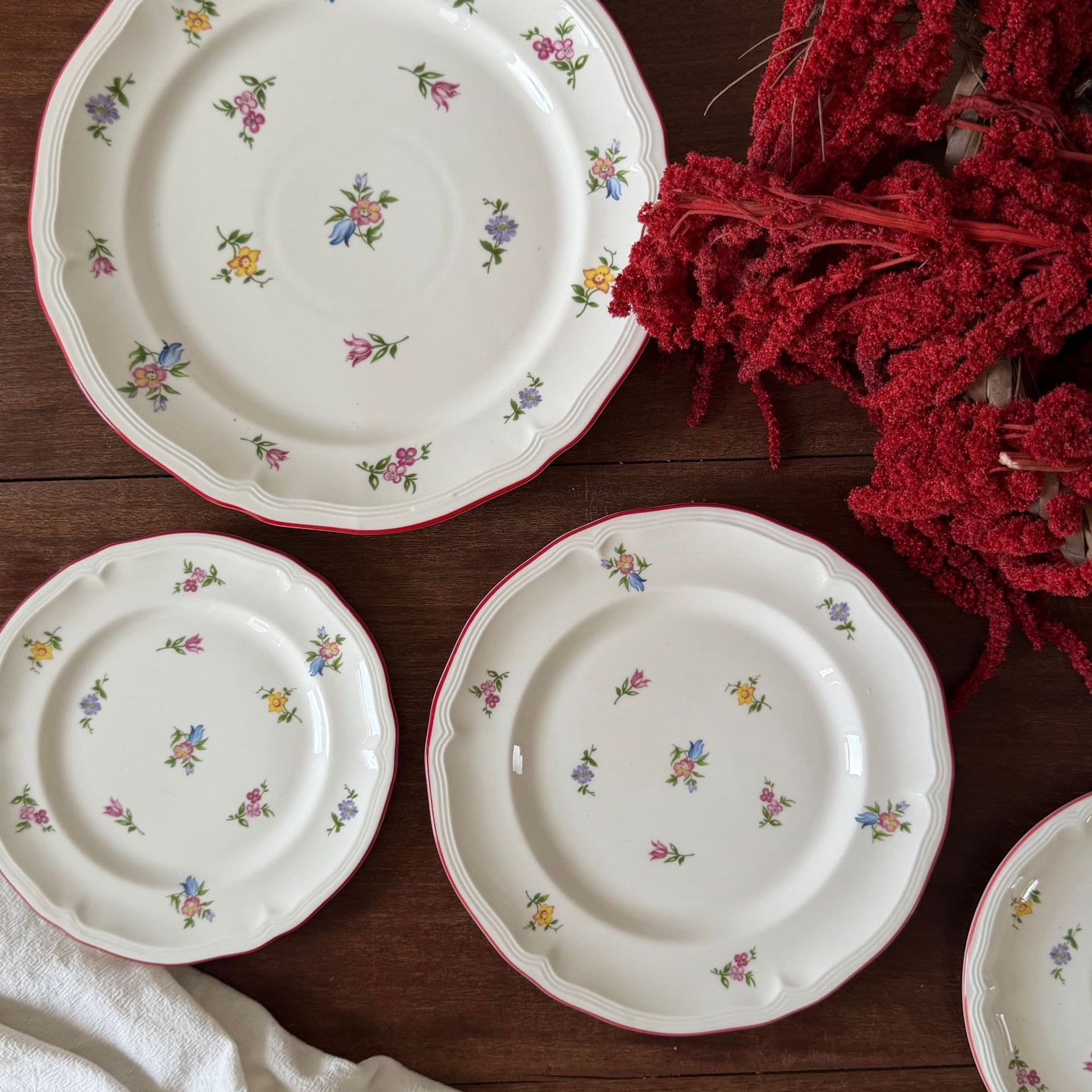 Retro red edge small garden ceramic tableware ceramic bowl coffee cup and saucer ceramic plate soup plate oval plate salad plate