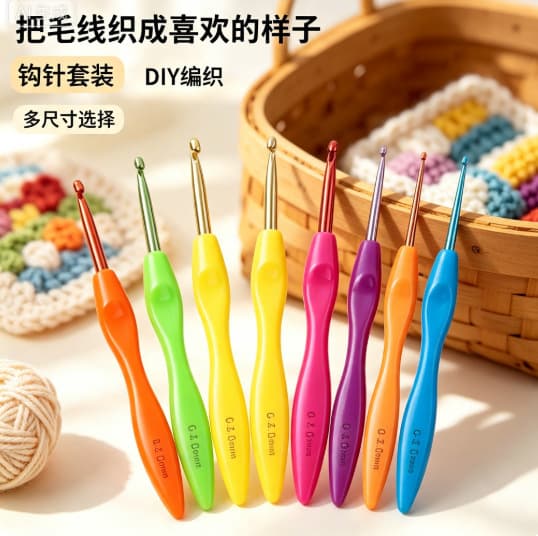 New Cross-border Candy Color Plastic Handle Crochet Hooks Wholesale Custom Rainbow Crochet Hook Aluminum Oxide Yarn Crochet Hook