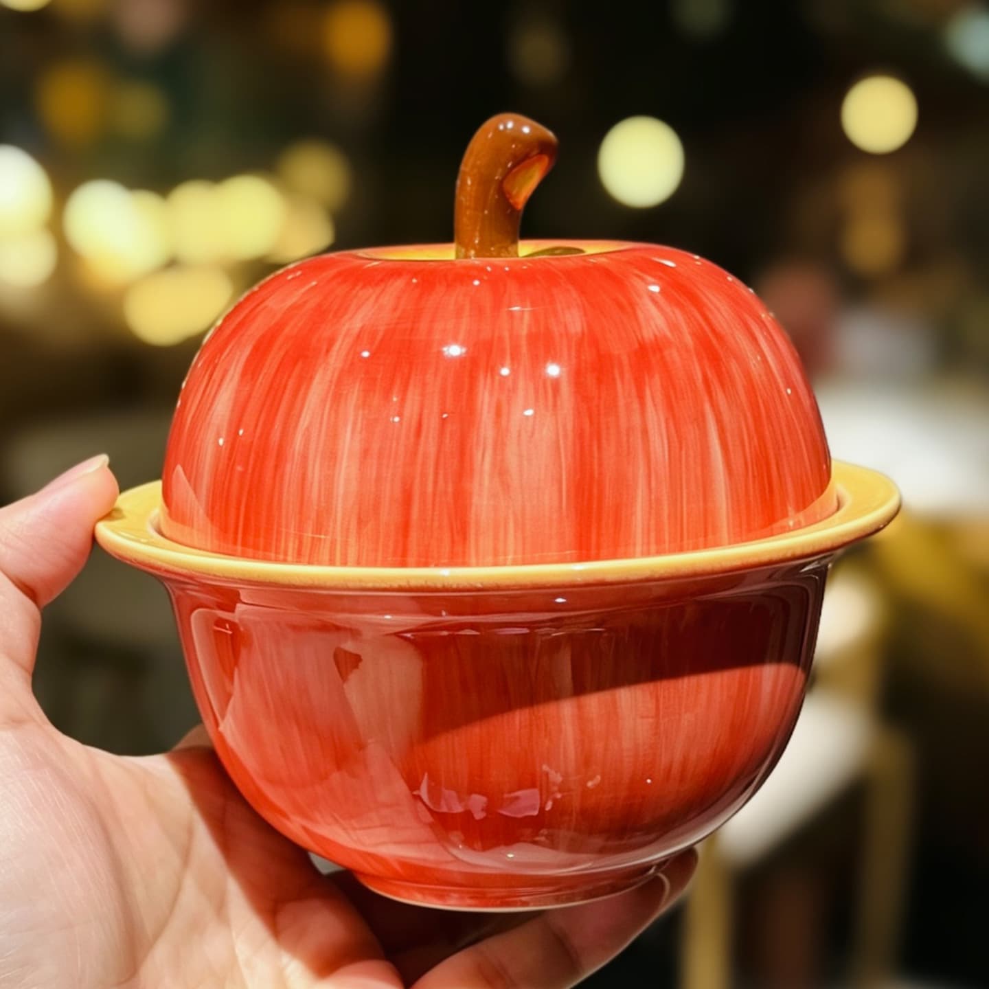 Creatively designed apple-shaped ceramic stew pot with lid, high-looking apple dessert bowl, household food supplement bowl, souvenir