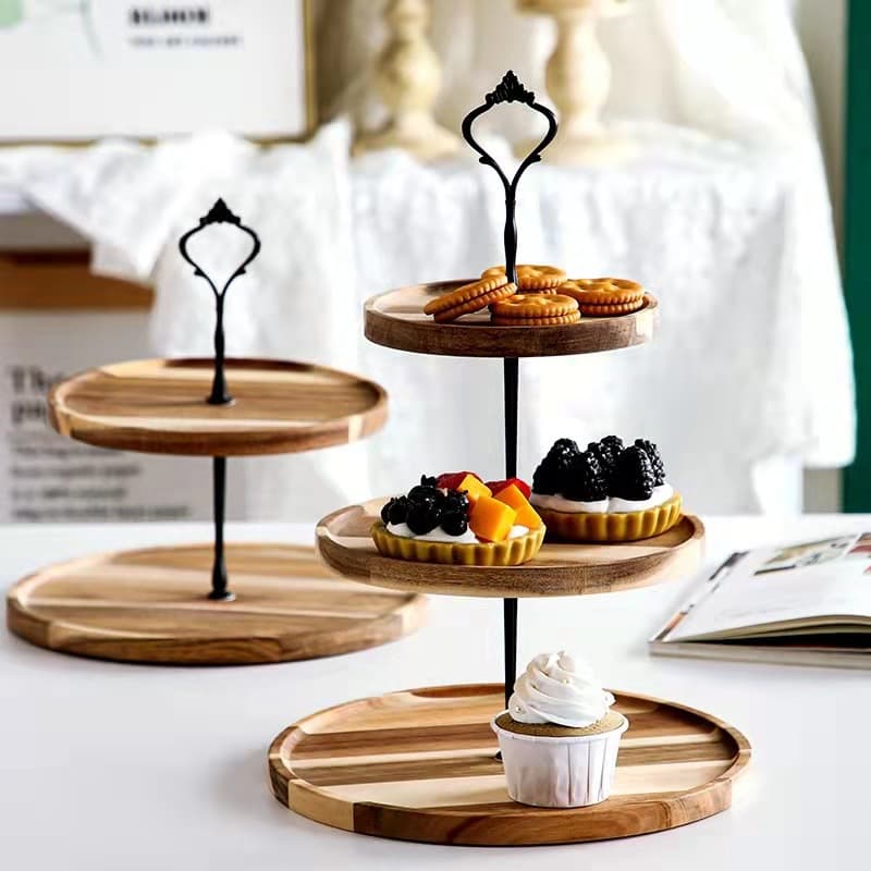 Creative European Dessert Stand Forest Style Two-Tier Three-Tier Cake Plate Wooden Dessert Tray Decorative Tray Cake Dessert Stand