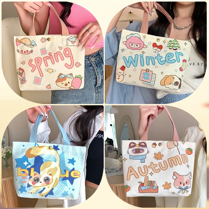 2025 New Women's Canvas Bag Handheld Tote for College Students and Office Lunch Box, Small Bag with Handle, Drop Shipping Available