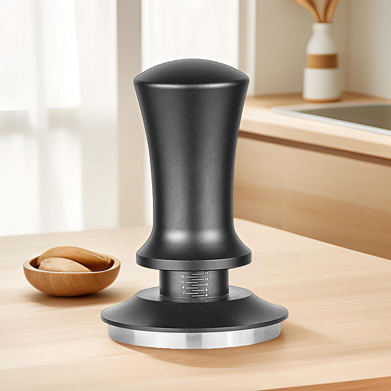 Stainless Steel Coffee Tamping Hammer for Espresso Concentrated Coffee Adjustable Scale Elastic Constant Pressure Tamping Device