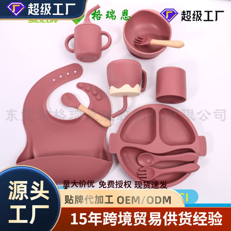 Baby Silicone Plate with Suction Base, Anti-Spill Toddler Feeding Bowl, Infant Fork and Spoon Set, Divided Plate