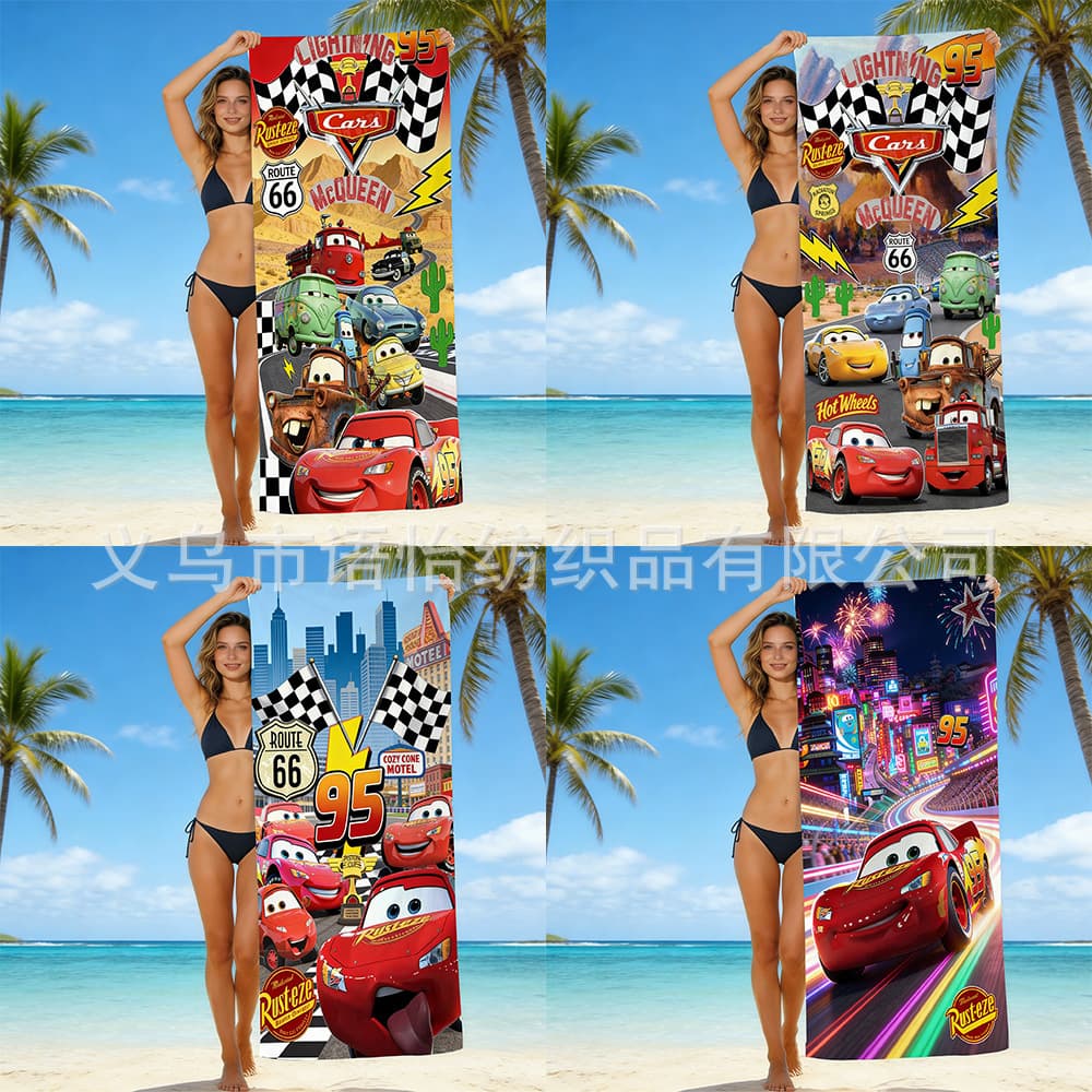 Cars Cartoon Beach Towel for Kids - Lightning McQueen Microfiber Bath Towel for Seaside