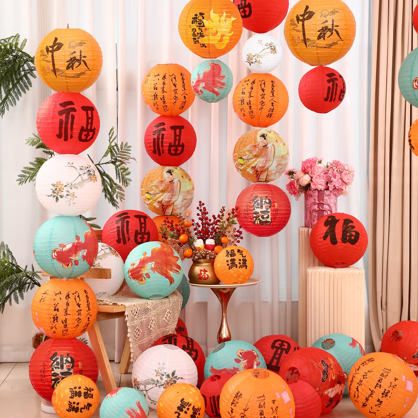 Mid-Autumn Red Lanterns, small paper lanterns, National Day decorations, wedding plastic paper lanterns, shopping mall layouts, thickened paper lanterns