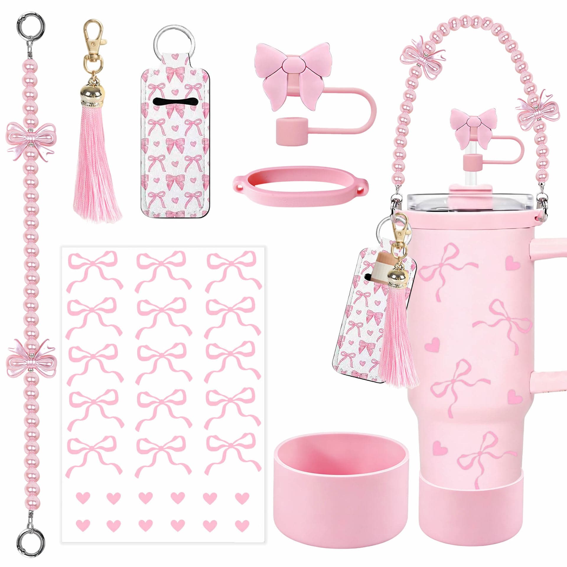 Amazon Stanley Cup Decorative Straw Cap Silicone Cup Sleeve Tassel Pendant Pearl Handle Strap Lipstick Holder